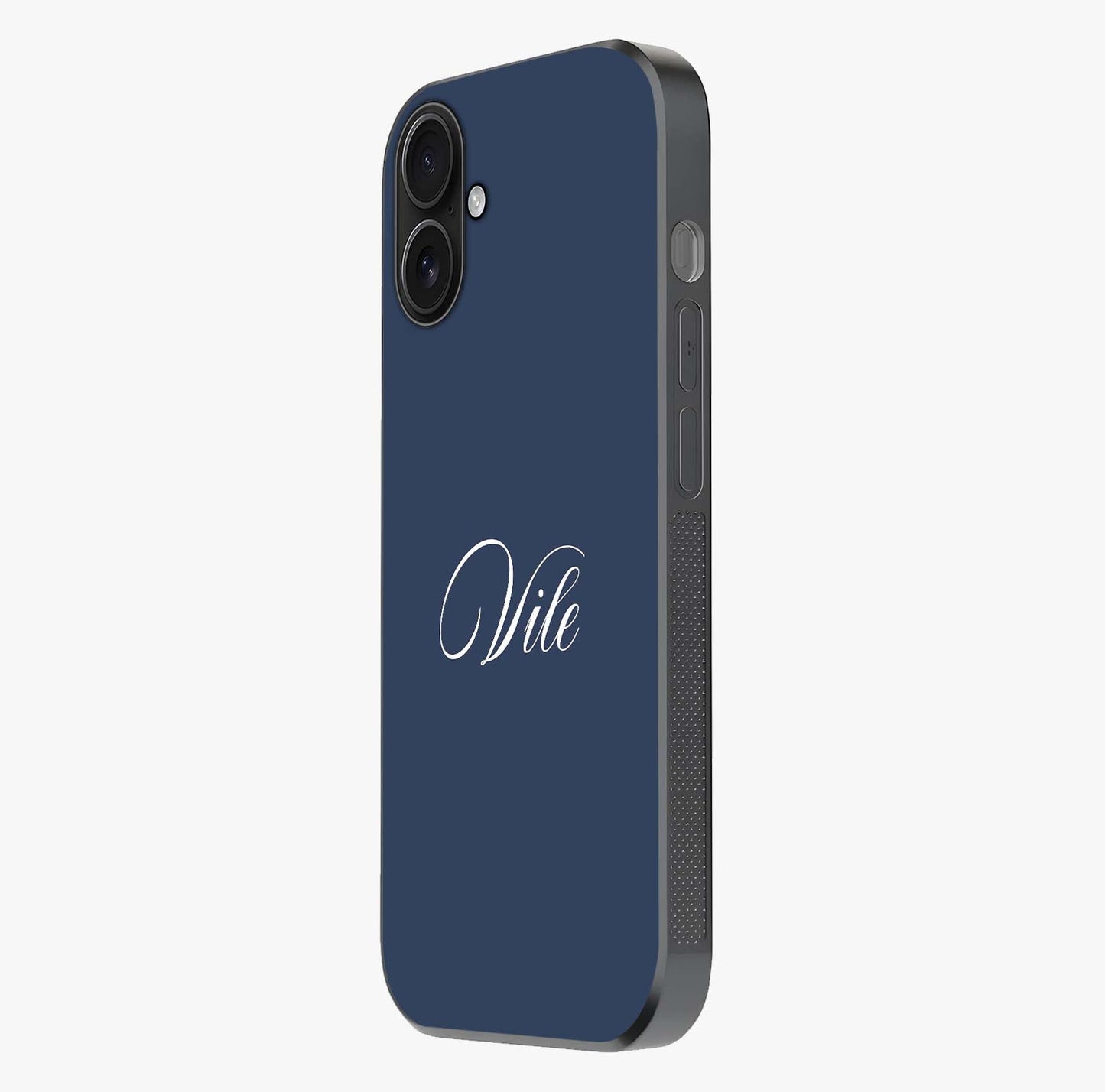 Blue Background Personalized Custom Name Glass Case photographed in natural light showing reflective finish and design depth.