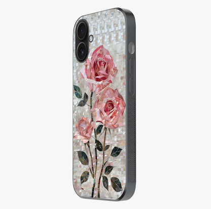 Blush Mosaic Bloom Glass Case photographed in natural light showing reflective finish and design depth.