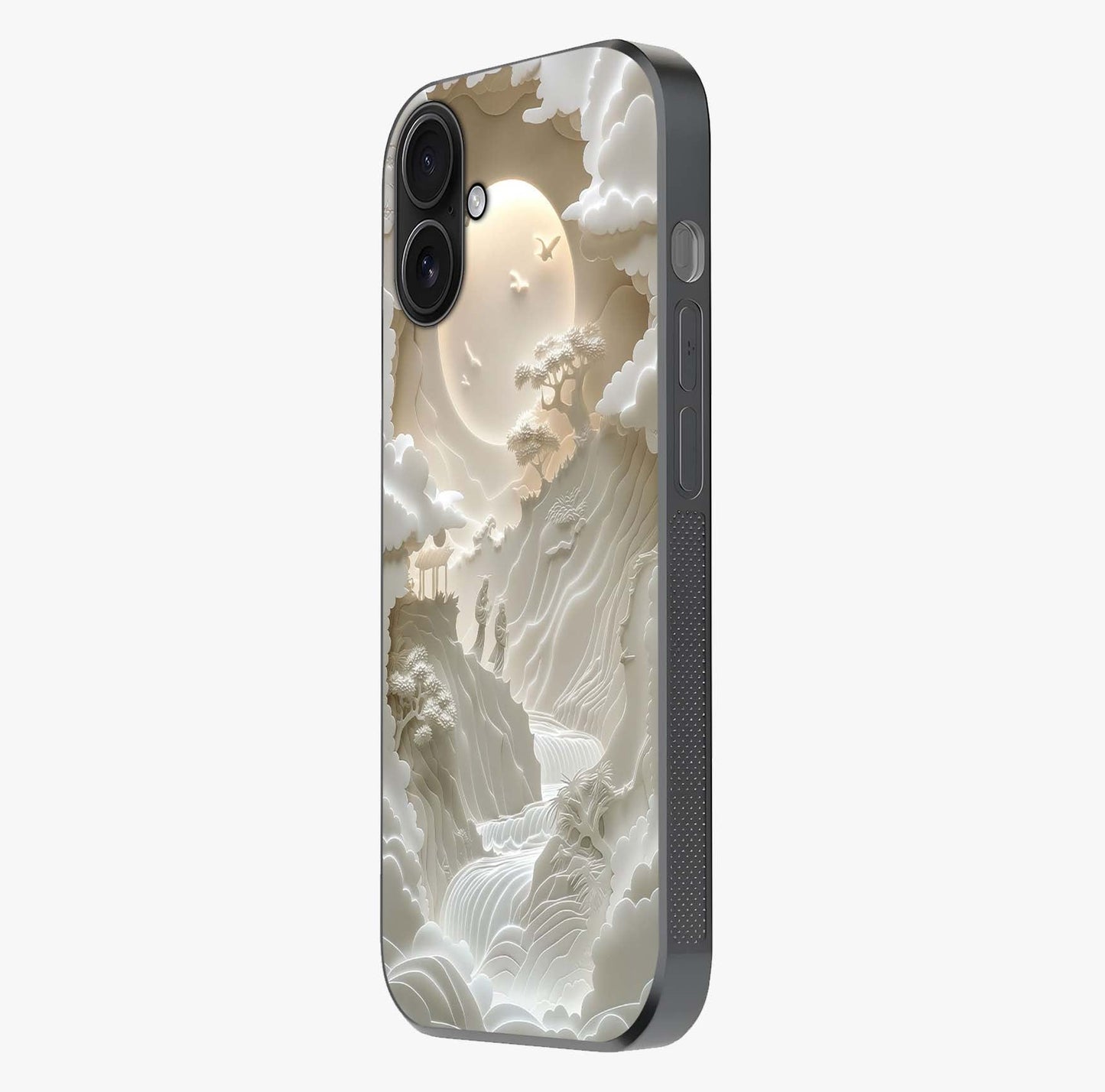 Celestial Origami Glass Case photographed in natural light showing reflective finish and design depth.