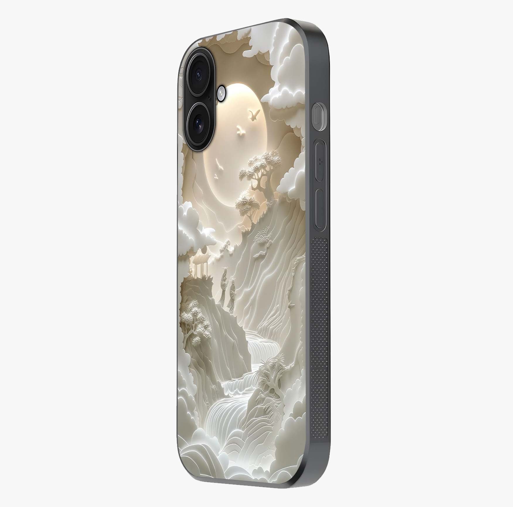 Celestial Origami Glass Case photographed in natural light showing reflective finish and design depth.