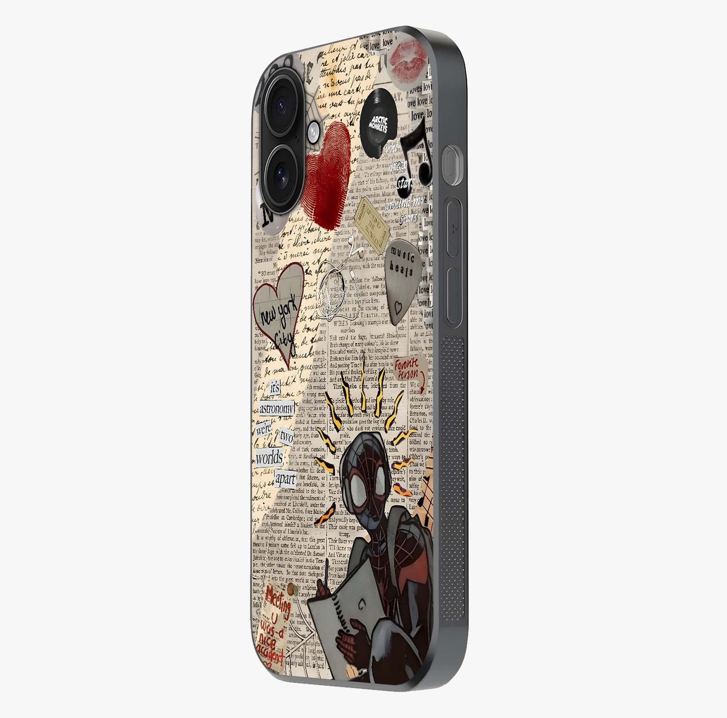 City Dream Sketch Glass Case photographed in natural light showing reflective finish and design depth.