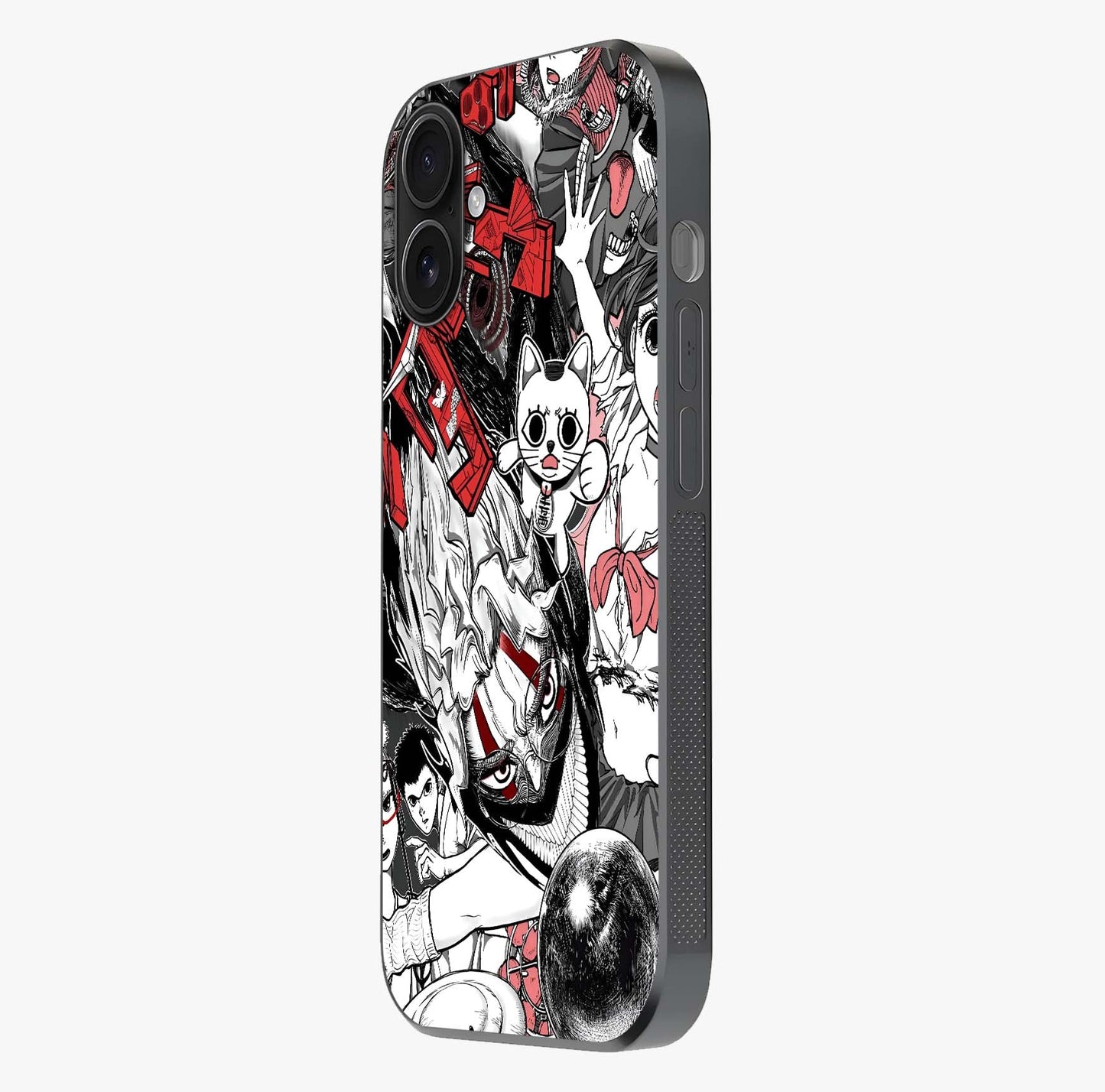 Crimson Chaos Panel Glass Case photographed in natural light showing reflective finish and design depth.
