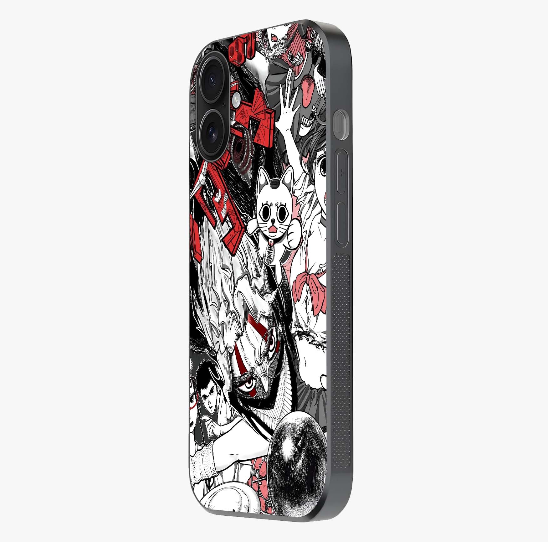 Crimson Chaos Panel Glass Case photographed in natural light showing reflective finish and design depth.