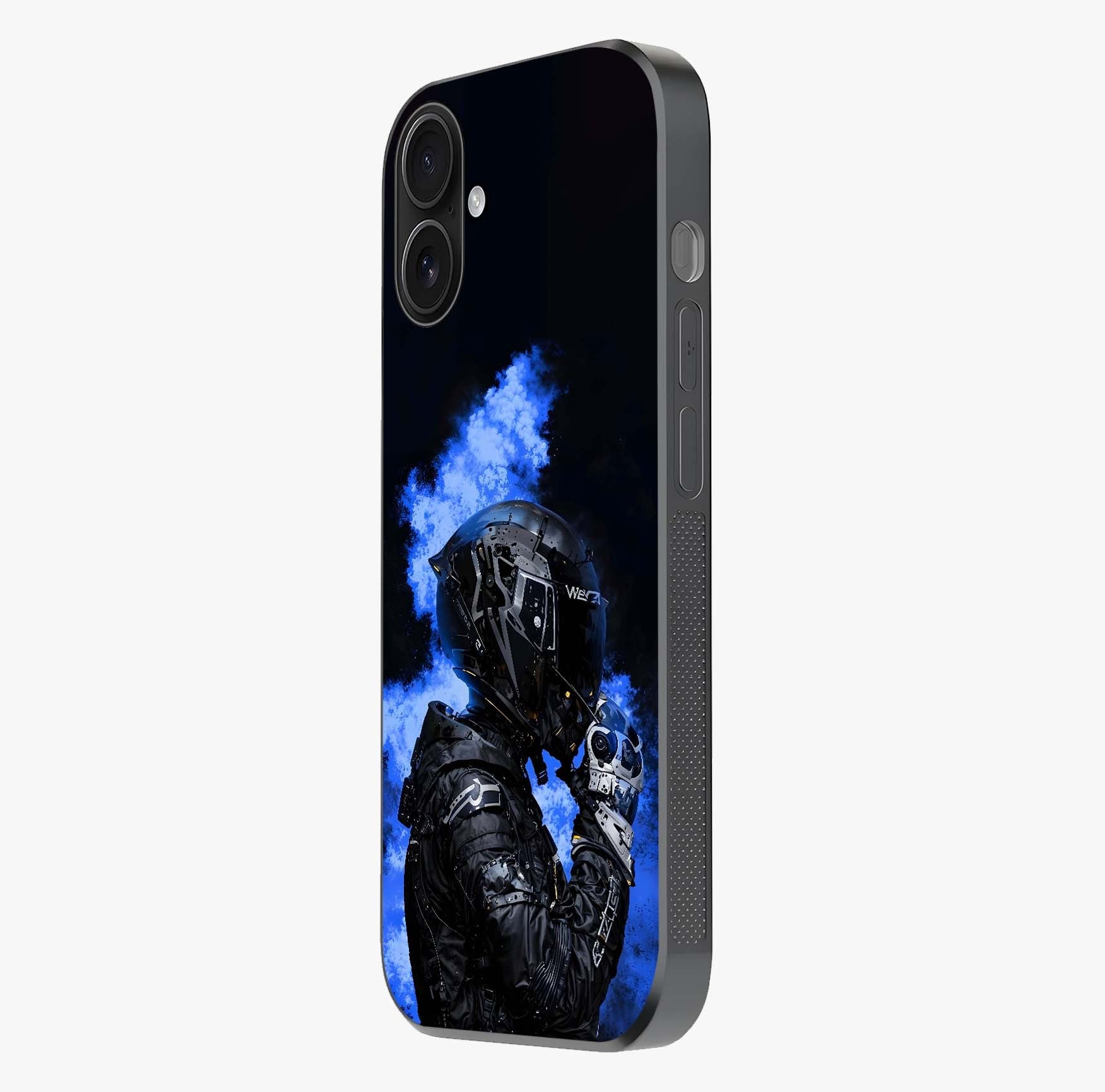 Cyber Sentinel Protocol Glass Case photographed in natural light showing reflective finish and design depth.