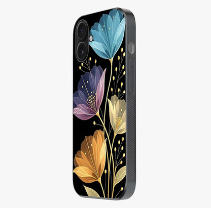 Delicate Multicolor Flowers Glass Case photographed in natural light showing reflective finish and design depth.