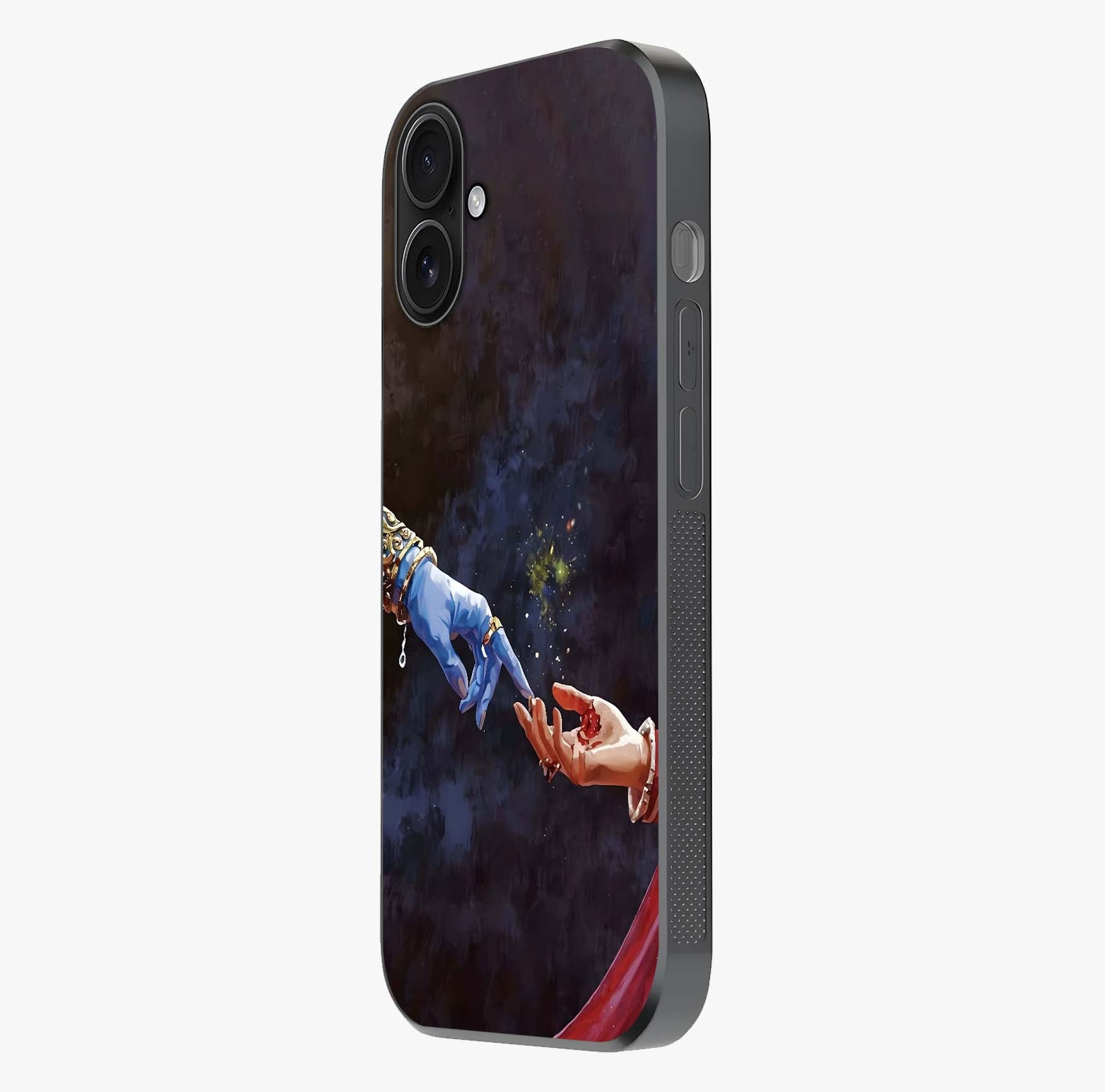 Divine Touch Eternal Glass Case photographed in natural light showing reflective finish and design depth.