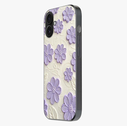 Floral Wall Art With Purple Flowers Glass Case photographed in natural light showing reflective finish and design depth.