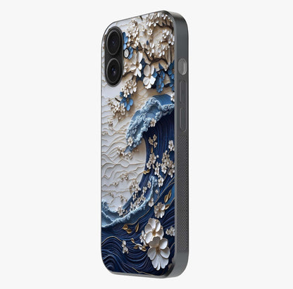 Floral Wave Origami Glass Case photographed in natural light showing reflective finish and design depth.