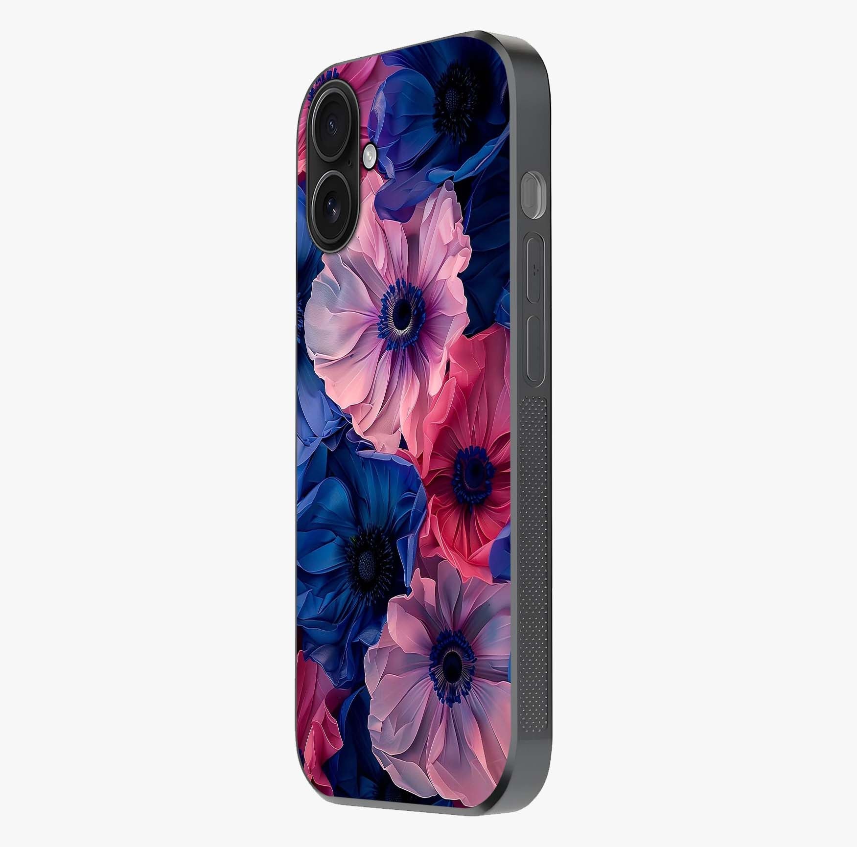 Flower Paper Art Pattern Glass Case photographed in natural light showing reflective finish and design depth.