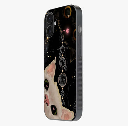 Galactic Cat Glass Case photographed in natural light showing reflective finish and design depth.