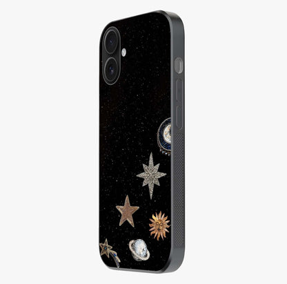 Galactic Charm Glow Glass Case photographed in natural light showing reflective finish and design depth.