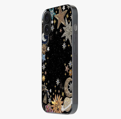 Galactic Jewel Stars Glass Case photographed in natural light showing reflective finish and design depth.
