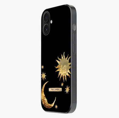 Gold Sun Blush Glass Case photographed in natural light showing reflective finish and design depth.