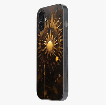 Golden Stallion Moonride Glass Case photographed in natural light showing reflective finish and design depth.