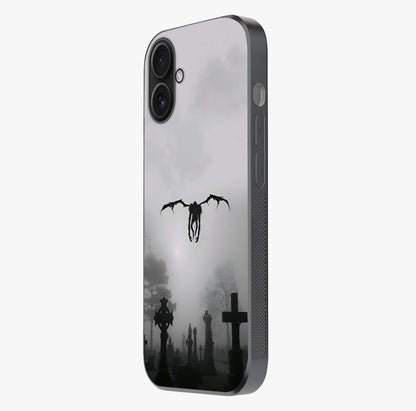 Graveyard Shadow Descent Glass Case photographed in natural light showing reflective finish and design depth.