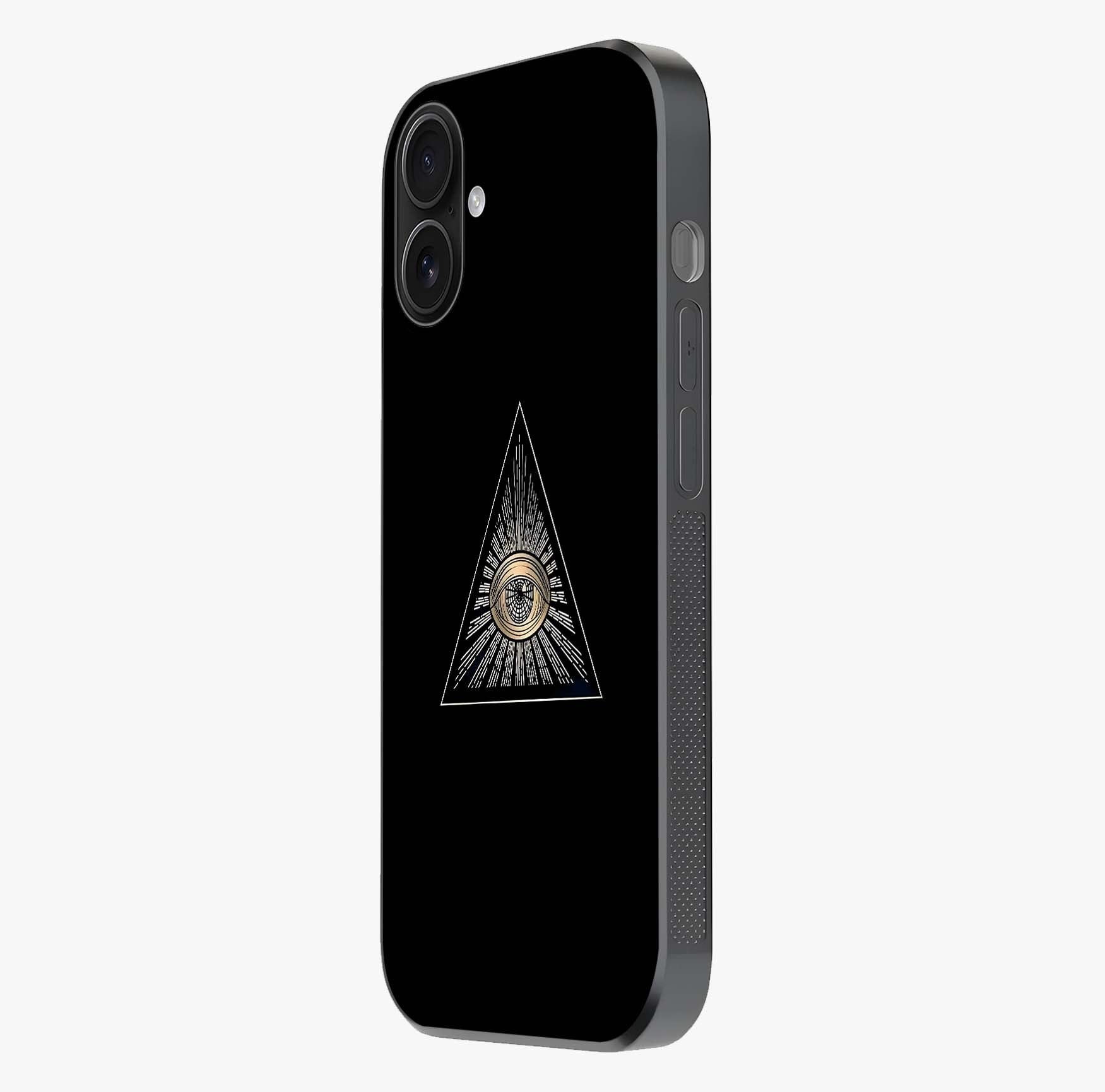Illuminati Evil Glass Case photographed in natural light showing reflective finish and design depth.