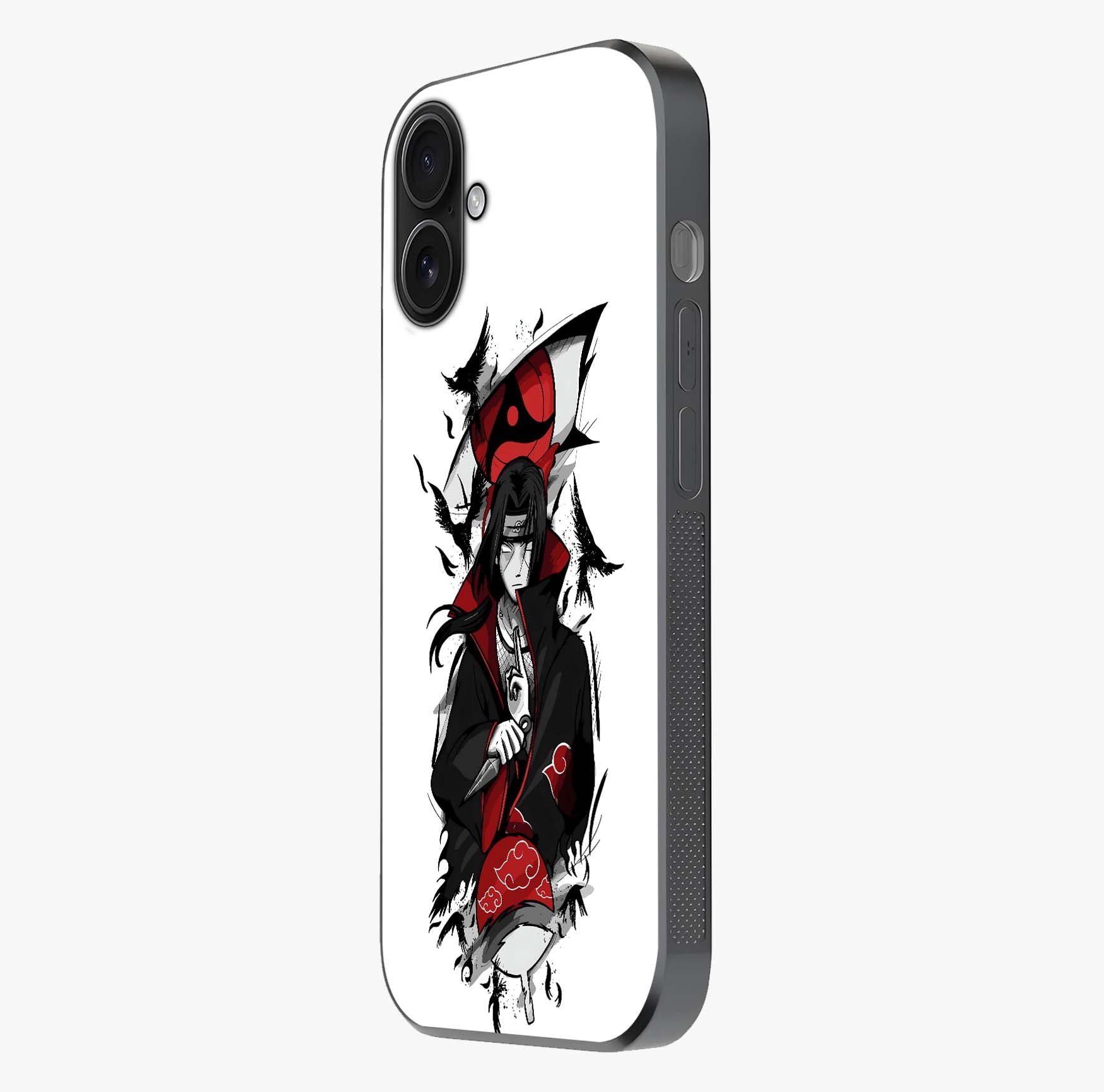 Itachi Limited Edition Naruto Anime Glass Case photographed in natural light showing reflective finish and design depth.