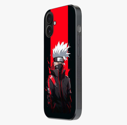 Kakashi Scarlet Shadow Glass Case photographed in natural light showing reflective finish and design depth.