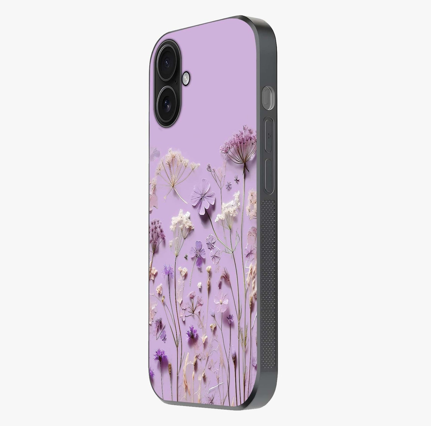 Lavender Blossom Dream Glass Case photographed in natural light showing reflective finish and design depth.