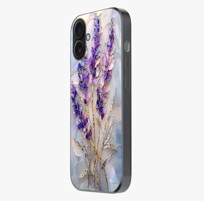 Lavender Dream Glow Glass Case photographed in natural light showing reflective finish and design depth.