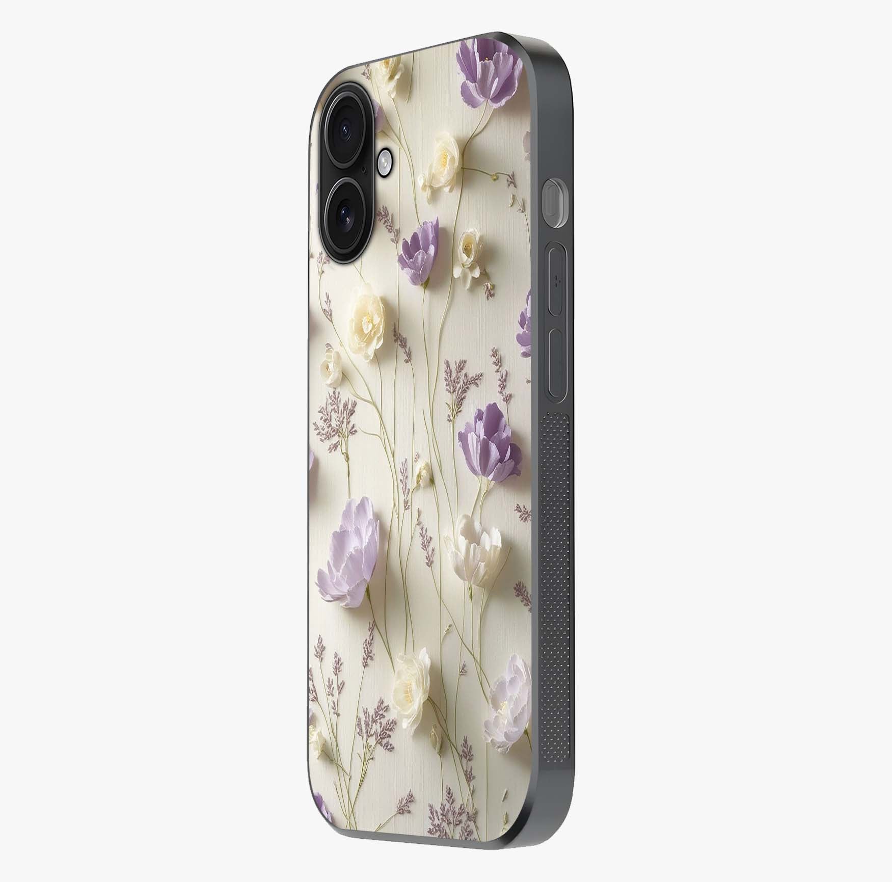 Lilac Breeze Harmony Glass Case photographed in natural light showing reflective finish and design depth.
