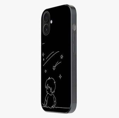Line Art Boy With Shooting Stars Glass Case photographed in natural light showing reflective finish and design depth.