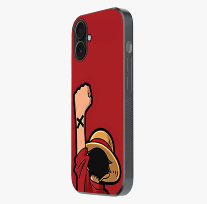 Luffy X Spirit Glass Case photographed in natural light showing reflective finish and design depth.