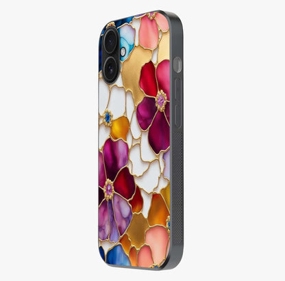 Marble Flower Pattern Glass Case photographed in natural light showing reflective finish and design depth.
