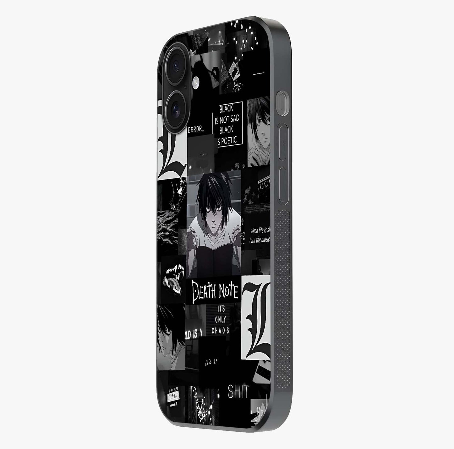 Midnight Chaos Mind Glass Case photographed in natural light showing reflective finish and design depth.
