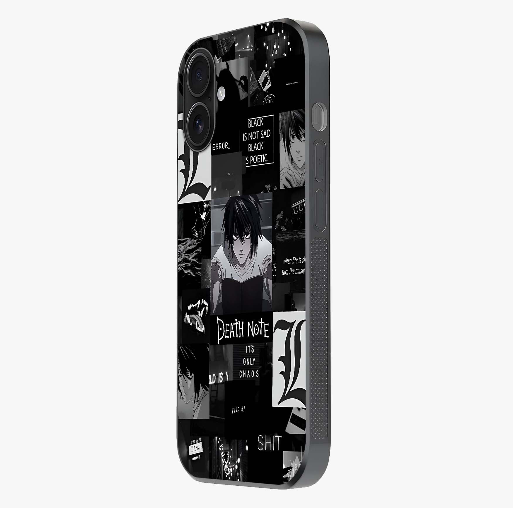 Midnight Chaos Mind Glass Case photographed in natural light showing reflective finish and design depth.
