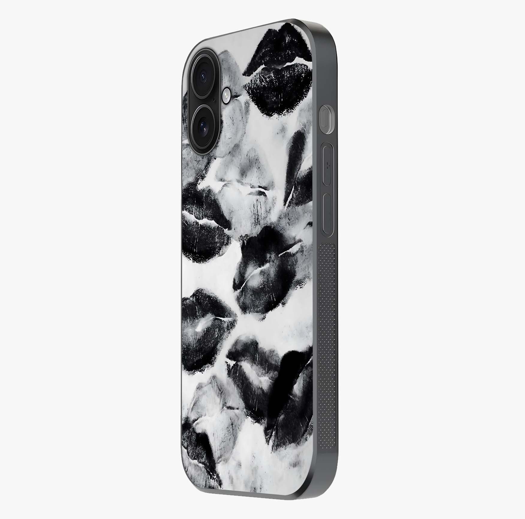 Midnight Kiss Marks Glass Case photographed in natural light showing reflective finish and design depth.