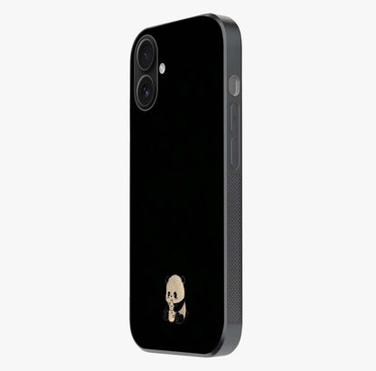 Midnight Panda Love Glass Case photographed in natural light showing reflective finish and design depth.