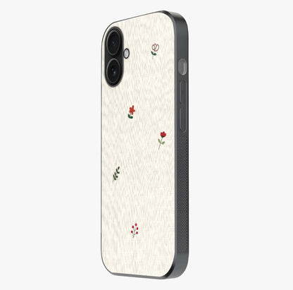 Minimalistic Blue With White Flower Pattern Glass Case photographed in natural light showing reflective finish and design depth.