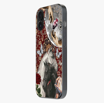 Moonlit Royal Stallion Glass Case photographed in natural light showing reflective finish and design depth.