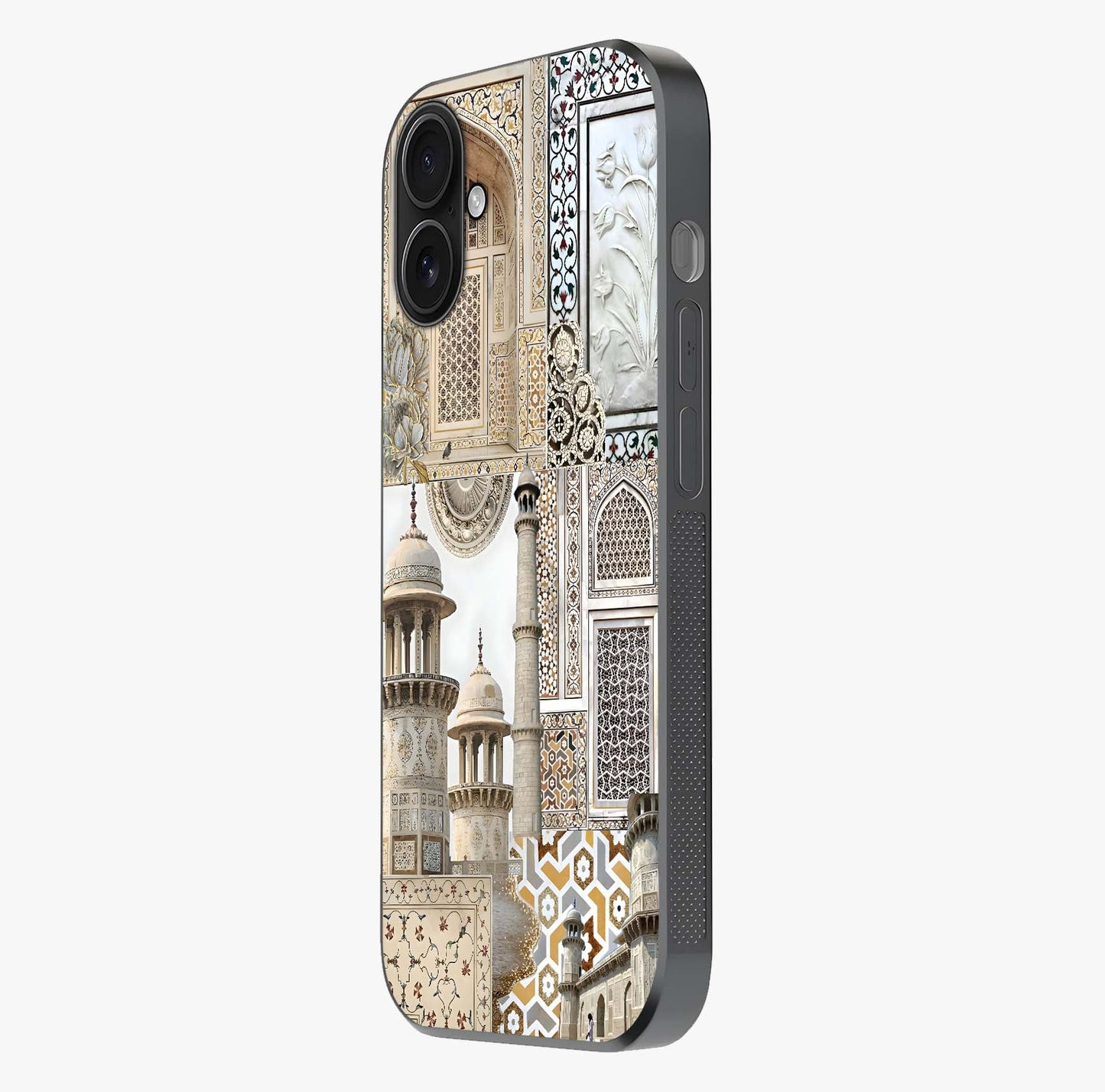 Mughal Marble Legacy Glass Case photographed in natural light showing reflective finish and design depth.