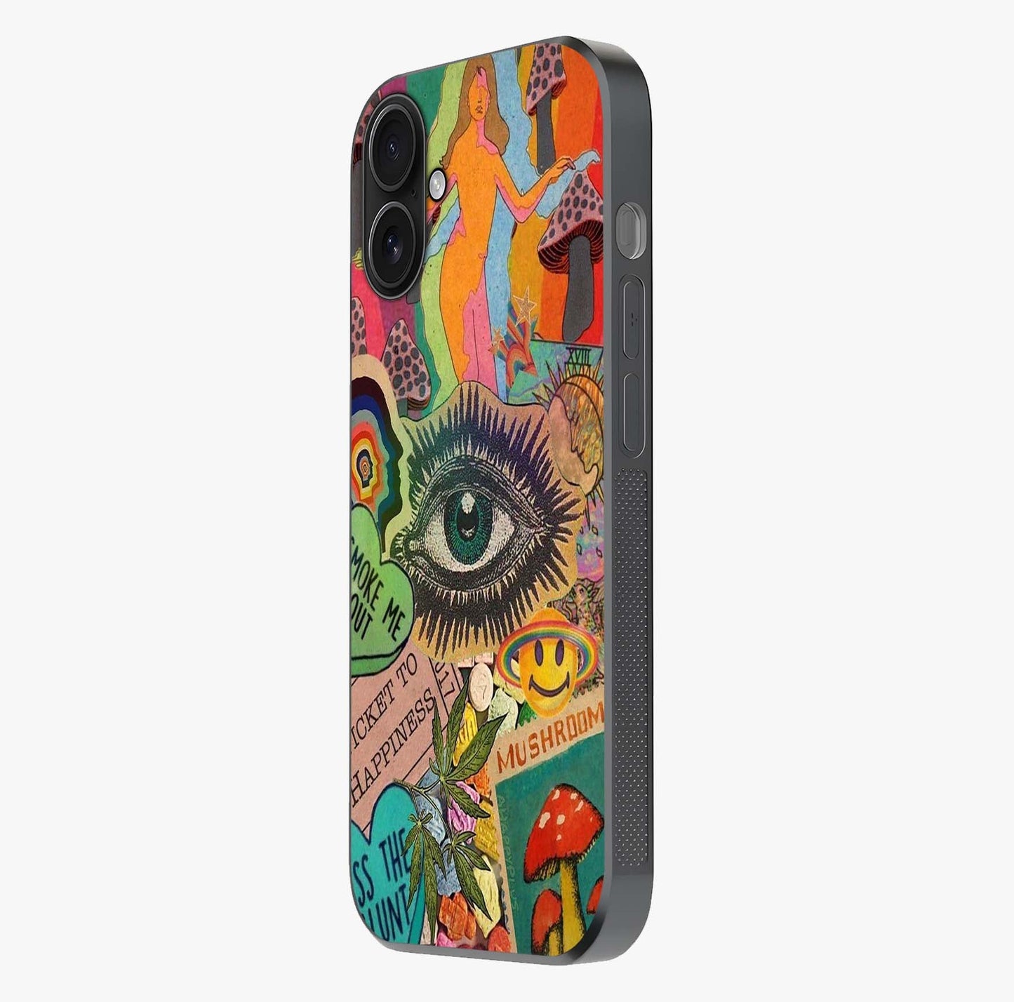 Mystic Eye Wonderland Glass Case photographed in natural light showing reflective finish and design depth.
