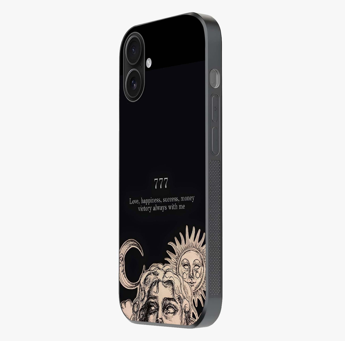 Mystic Victory Aura Glass Case photographed in natural light showing reflective finish and design depth.