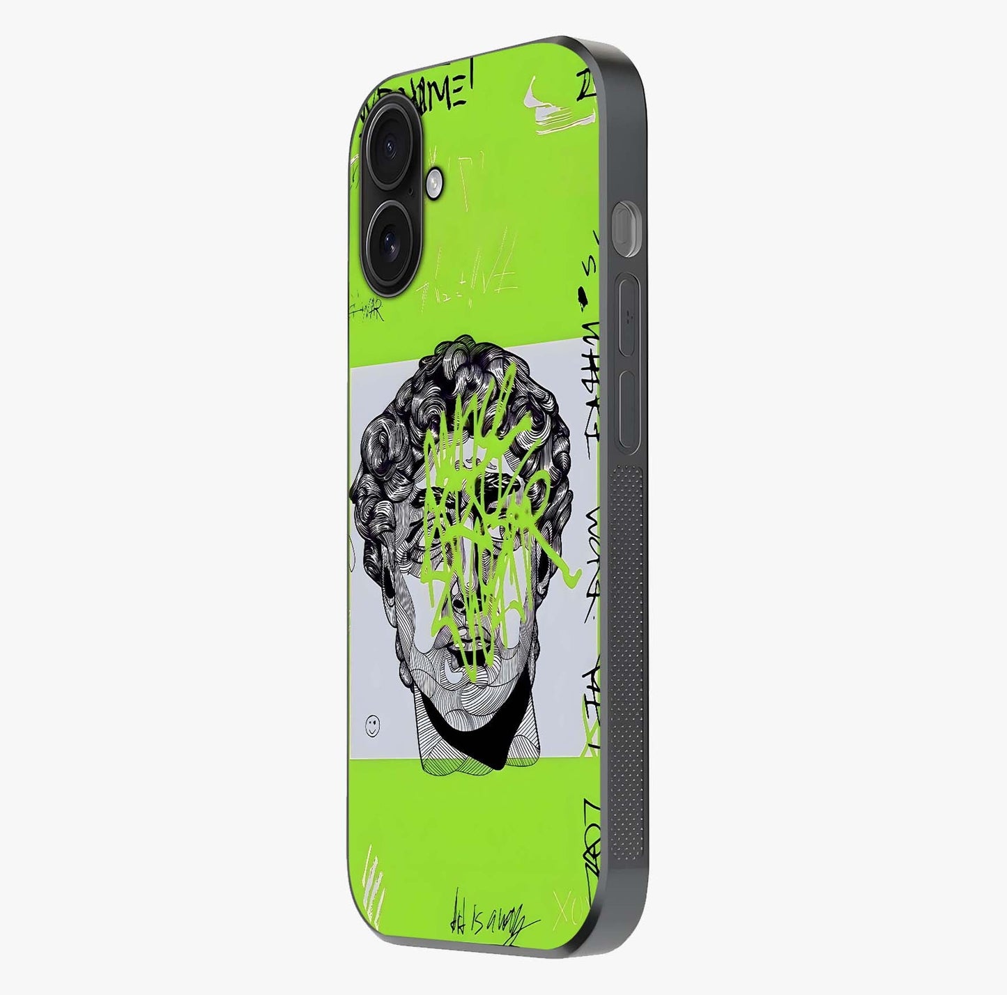 Neo Graffiti Rebellion Glass Case photographed in natural light showing reflective finish and design depth.