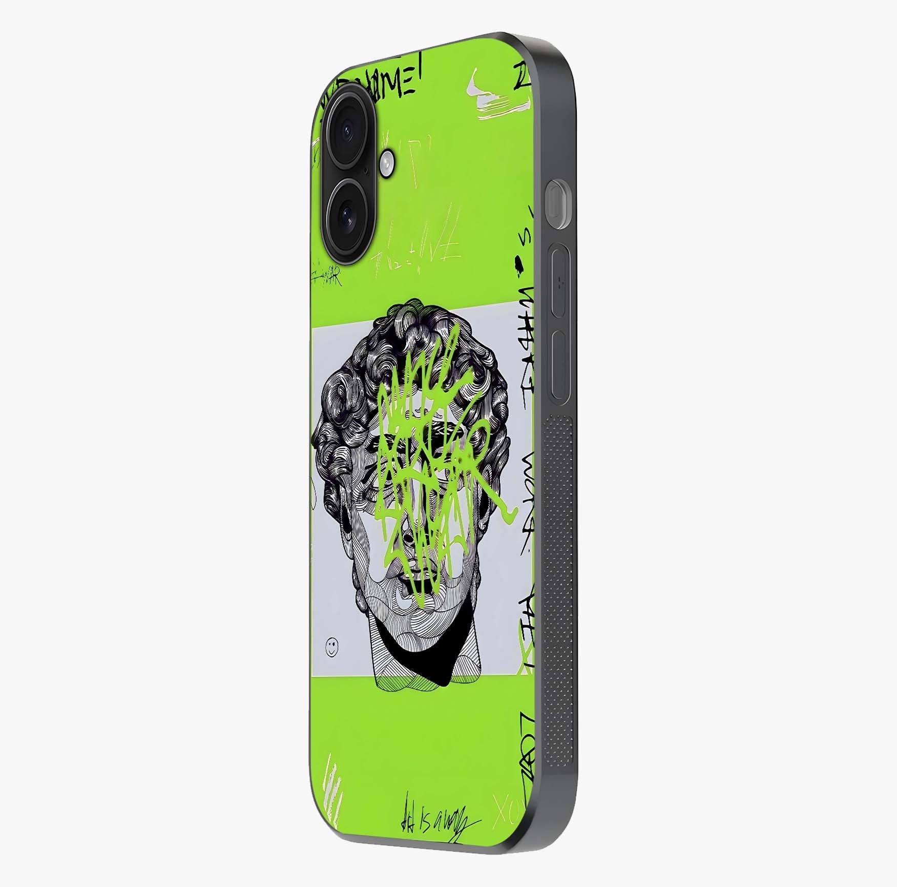 Neo Graffiti Rebellion Glass Case photographed in natural light showing reflective finish and design depth.