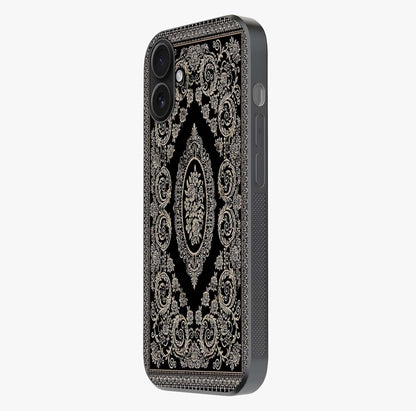 Noir Bloom Elegance Glass Case photographed in natural light showing reflective finish and design depth.