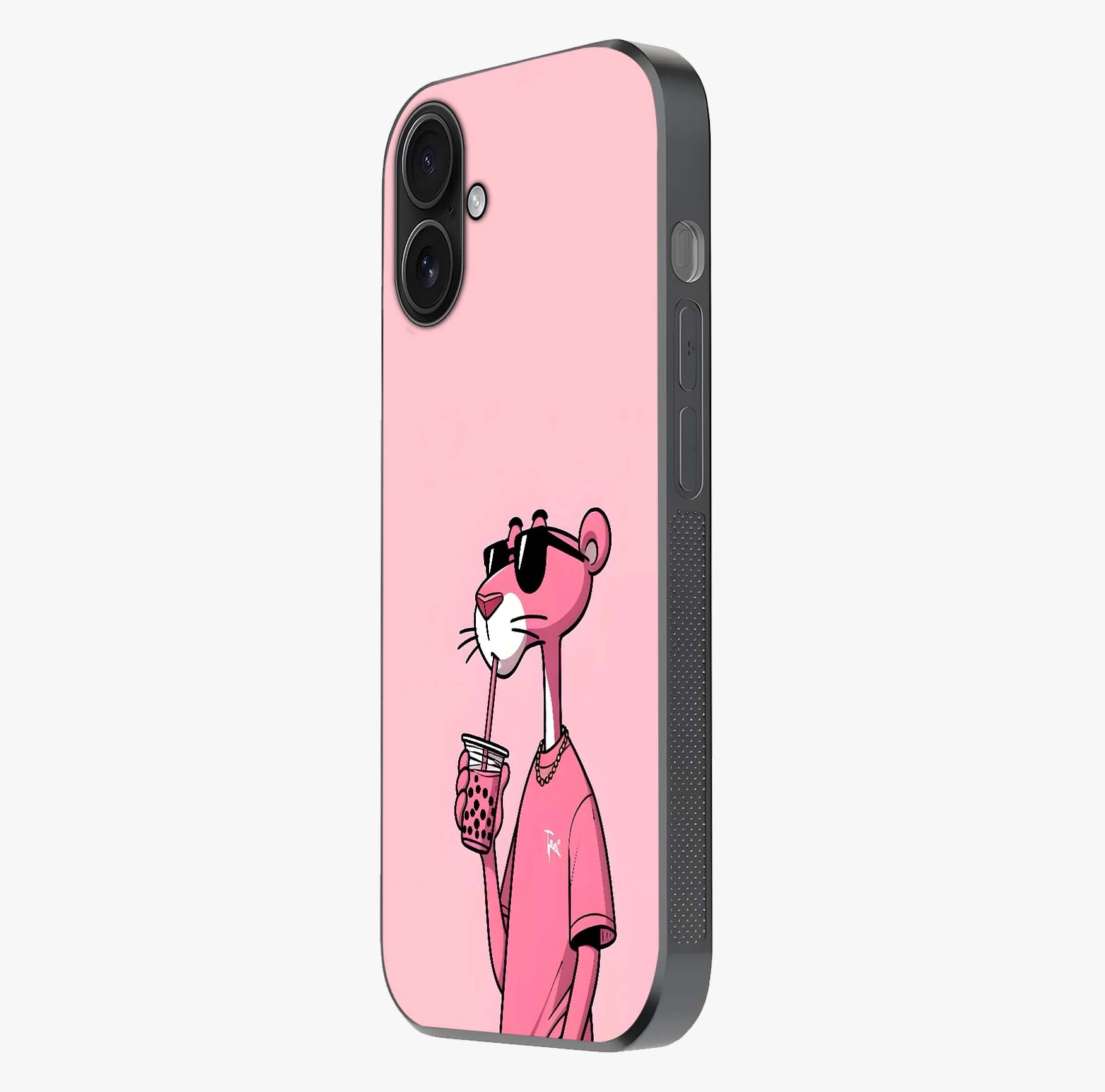 Pink Panther Glass Case photographed in natural light showing reflective finish and design depth.