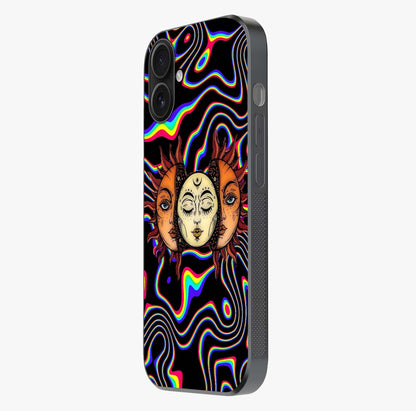 Psychedelic Sun Glass Case photographed in natural light showing reflective finish and design depth.