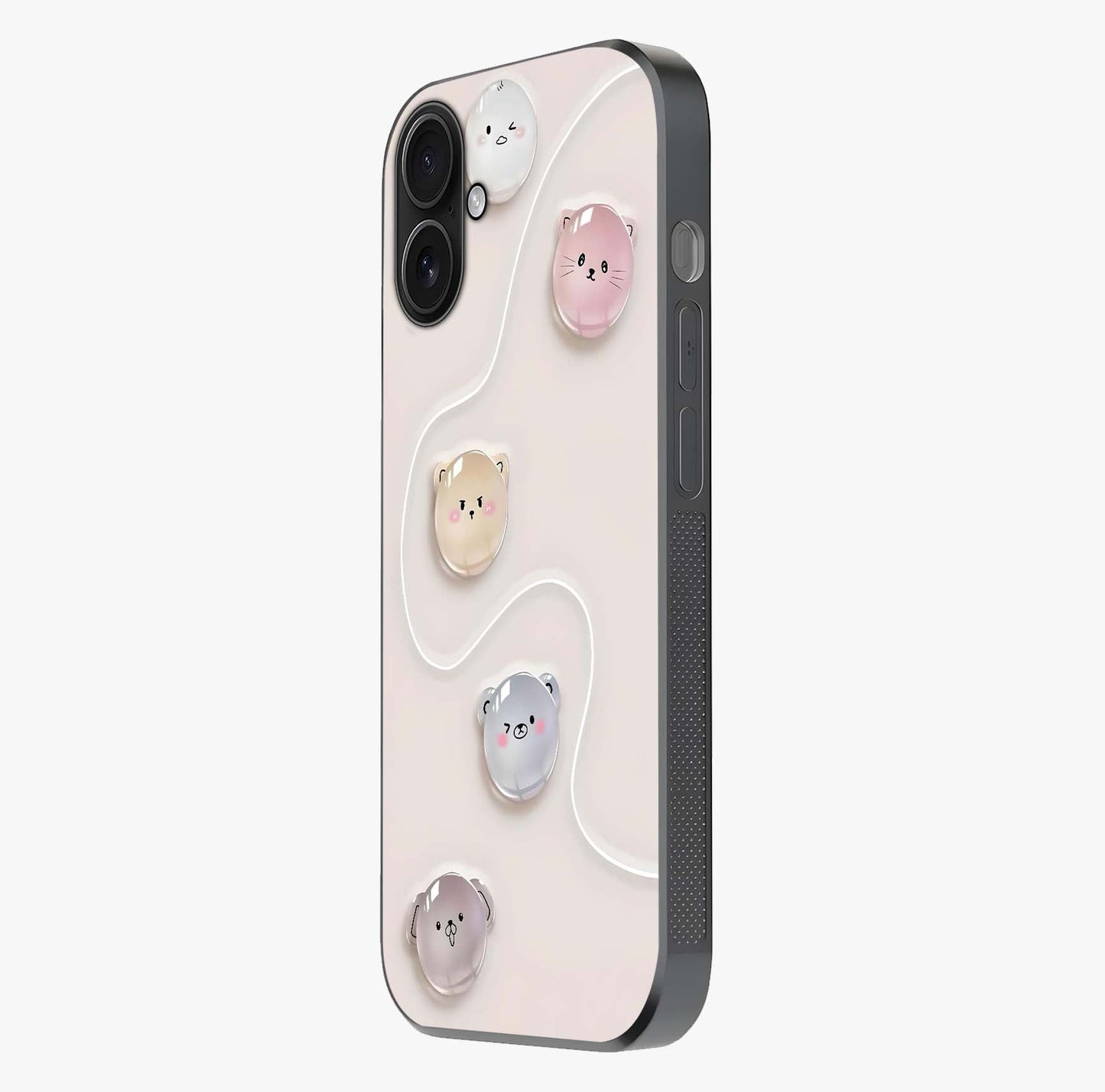 Puffy Face Parade Glass Case photographed in natural light showing reflective finish and design depth.