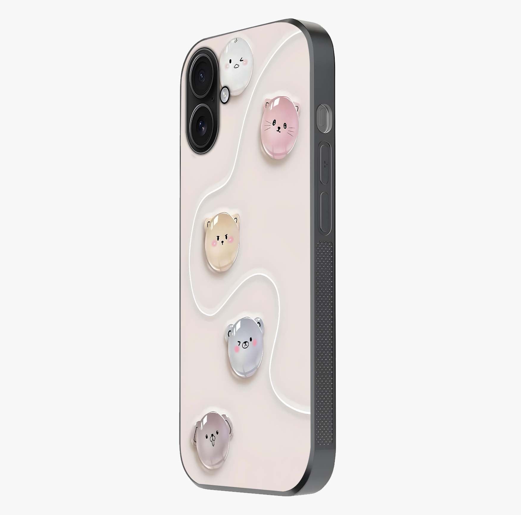 Puffy Face Parade Glass Case photographed in natural light showing reflective finish and design depth.