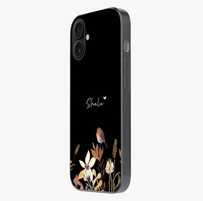 Quiet Garden Tune Custom Name Glass Case photographed in natural light showing reflective finish and design depth.