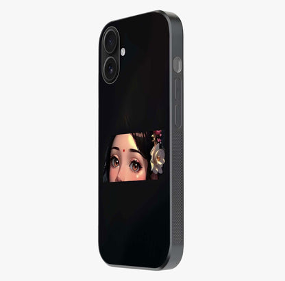 Radha Divine Embrace Glass Case photographed in natural light showing reflective finish and design depth.