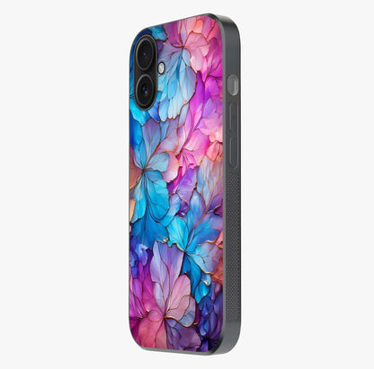 Radiant Floral Whirl Glass Case photographed in natural light showing reflective finish and design depth.