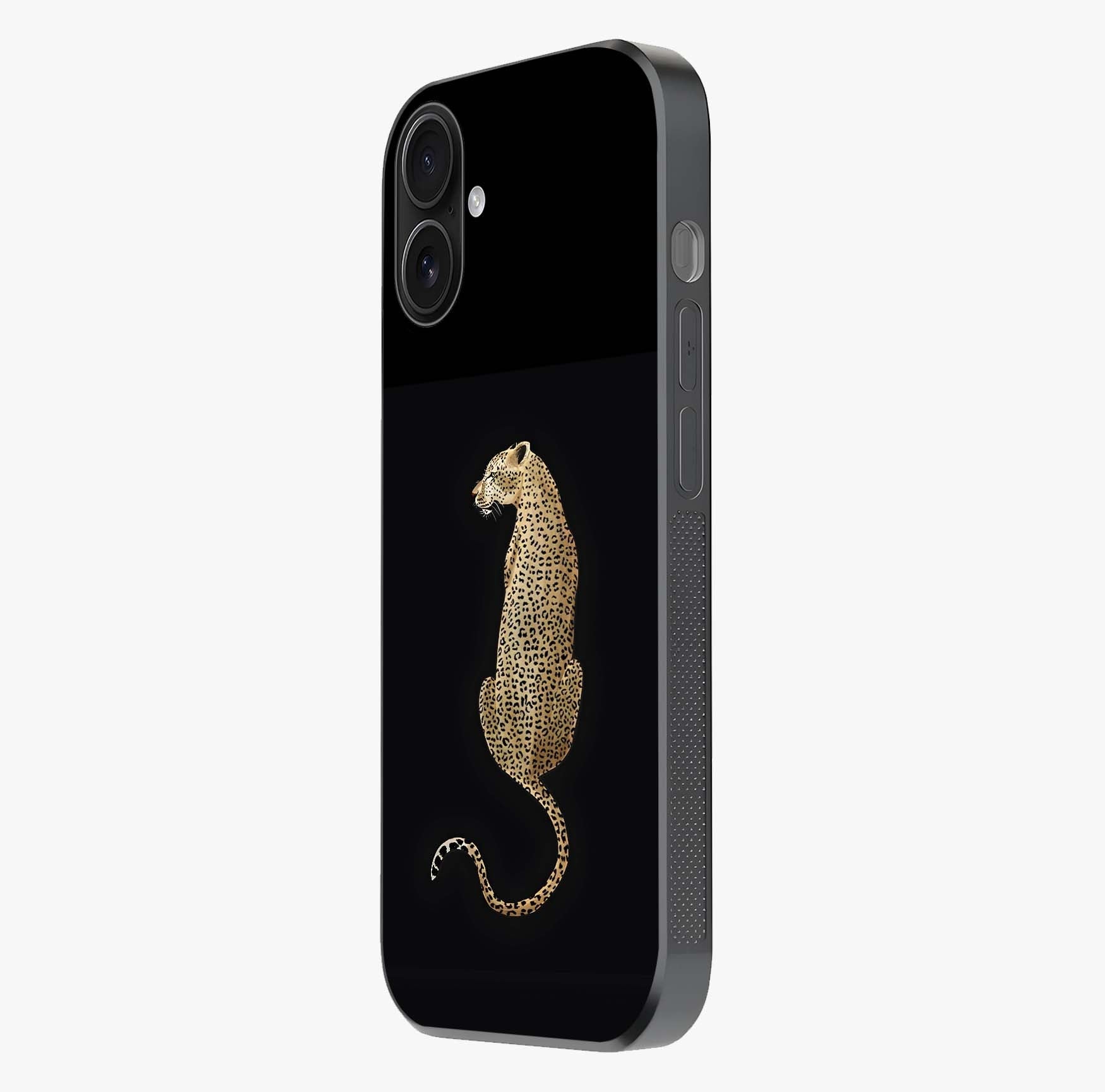 Regal Leopard Glass Case photographed in natural light showing reflective finish and design depth.