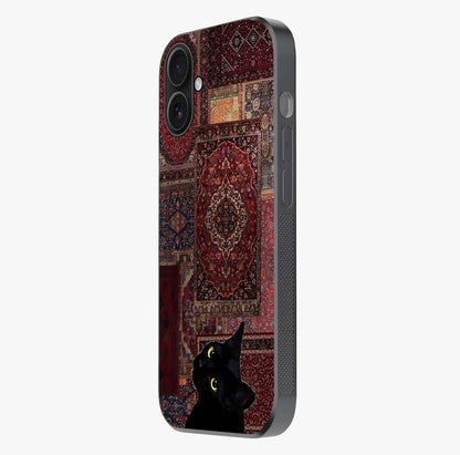 Regal Magic Cat Apple Glass Case photographed in natural light showing reflective finish and design depth.