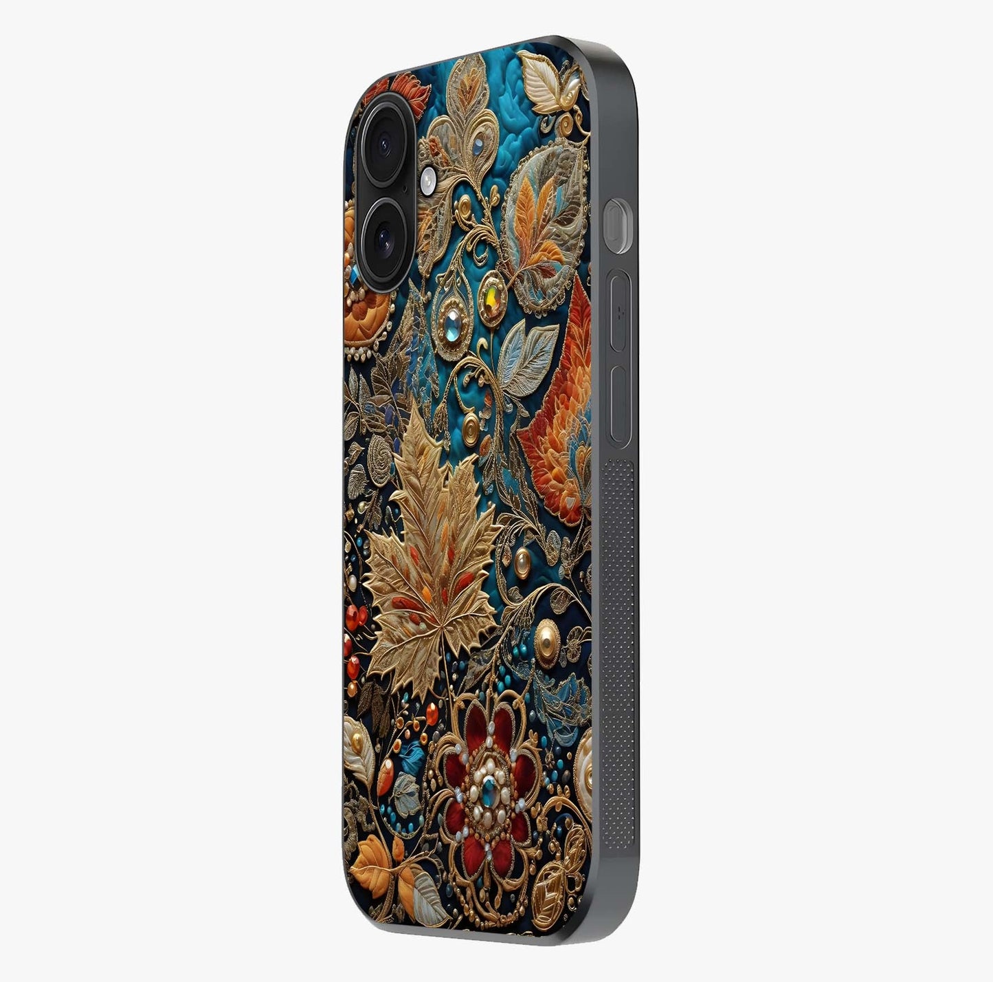 Royal Jewel Garden Glass Case photographed in natural light showing reflective finish and design depth.